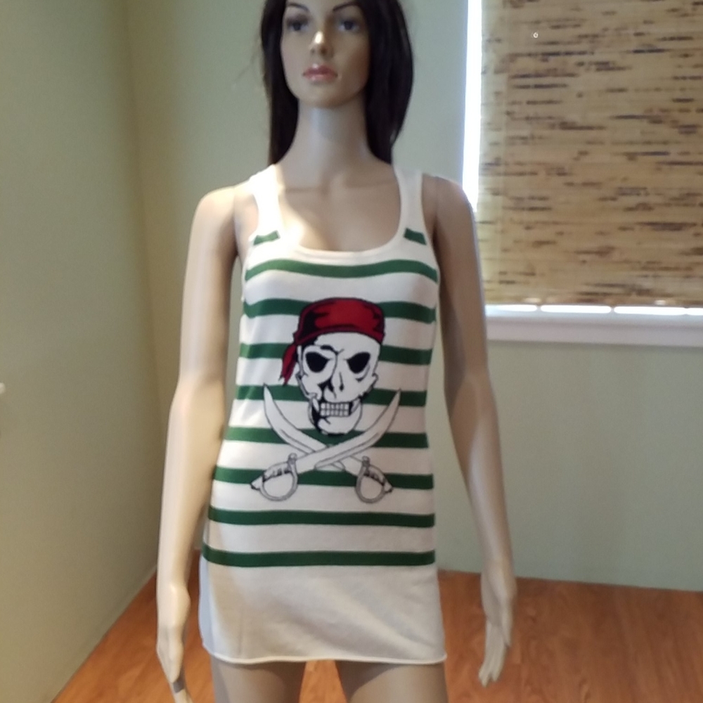 Cashmere & Silk Tank With Pirate On Front L